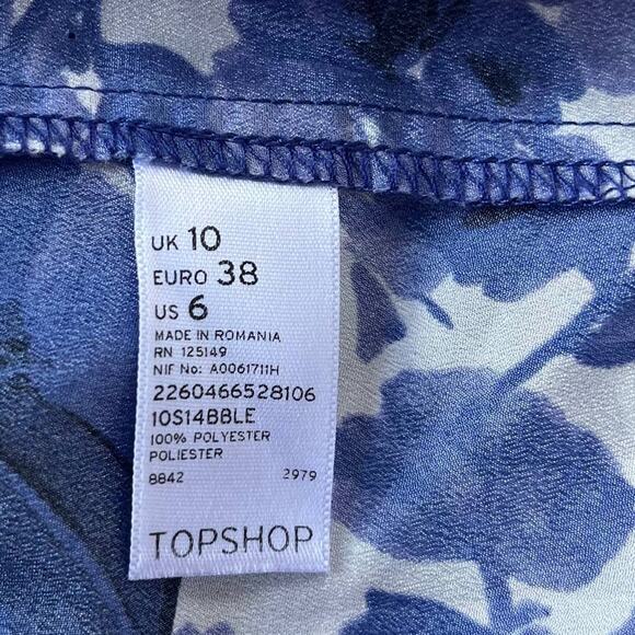 Topshop Floral Hi-Low Slip Dress Sz 6 Blue Boho Chic Y2K Coastal Racerback Beach - Picture 11 of 13